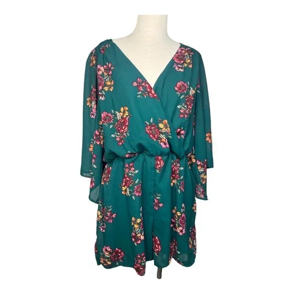 Bailey Blue Womens Floral Romper Shorts Teal Flowy  XL - Picture 3 of 9